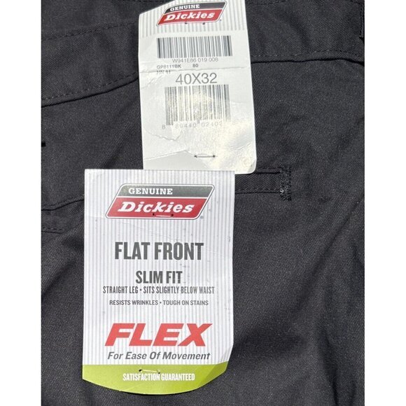 Dickies Mens Black Flat Front Slim Fit Pants Straight Leg FLEX  Size 40 x 32 NEW - Picture 1 of 4